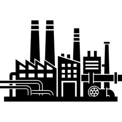 Obraz premium Industrial Factory Building with Smokestacks and Pipes.