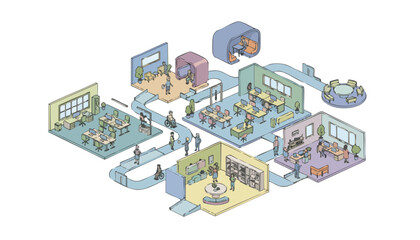 Dynamic Connected Modern Office Ecosystem Promoting Collaboration and Employee Well-being