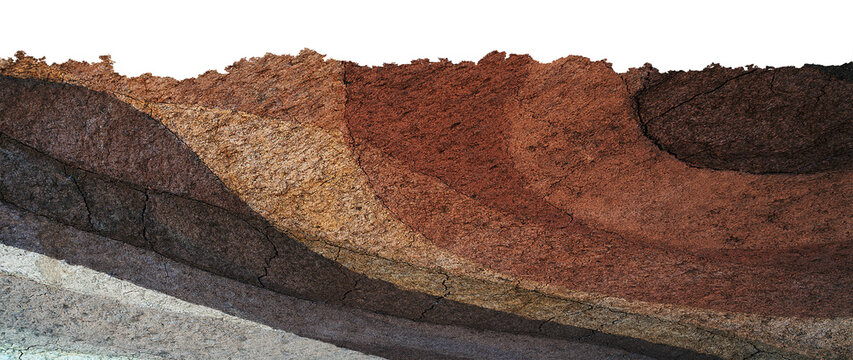 earthen wall layer and texture, Soil layer cross section found rock isolated on transparent background, Form of soil layers, Texture layers of earth surface, png