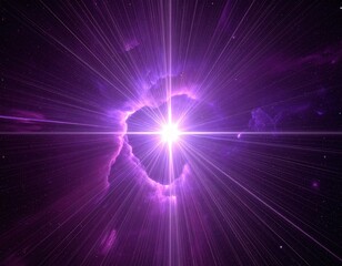 Obraz premium Cosmic explosion with purple hues and radiant light in a vast galaxy for sci-fi and digital art concepts.