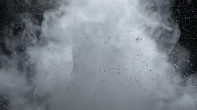 White powder explosion bursting outwards against dark background