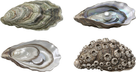 Oyster Shells with Pearls and Clusters.