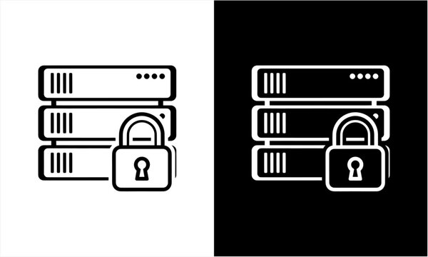 Secure Server Rack with Padlock Icon Illustrating Data Protection.