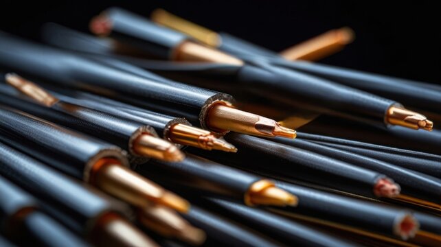 Close Up Industrial Electrical Cable Wiring With Exposed Metal Core Structure Macro