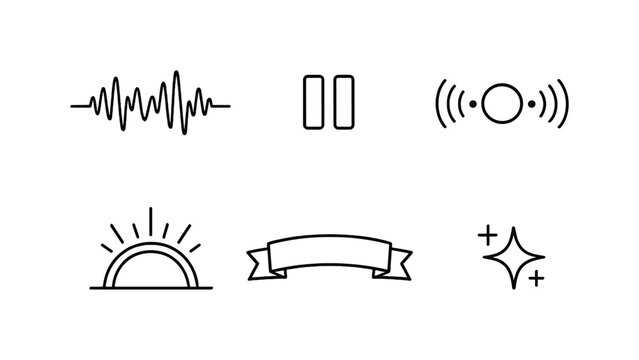 Line vector icons of an audio spot inserted into your podcast pause on a needed topic (context-aware audio drop): waveform line,