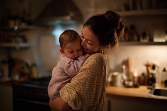 Mother and babay relaxing together at home, sharing a quiet, tender moment that reflects bonding, love, and peaceful family connection.