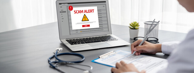 Cyber security software show alert of cyber attack for protection brisk. Danger from virus, phishing and cyber fraud. © InfiniteFlow