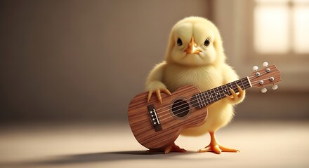 Fluffy Baby Chicken Playing Ukulele