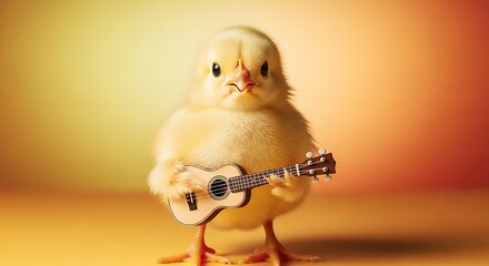 Cute Chick with Ukulele Creative Music Concept