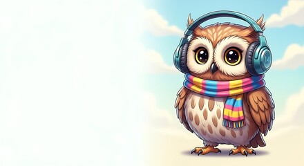 Whimsical Owl Illustration with Cozy Winter Scarf