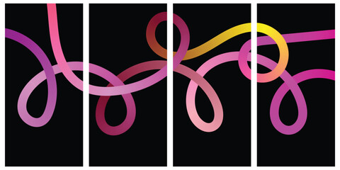 Obraz premium Vibrant interconnected neon loops on black background in four panels