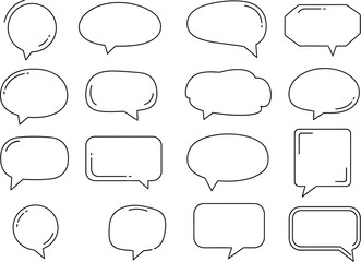 Fototapeta premium Collection of simple outline speech bubbles presents diverse communication shapes for message placement.