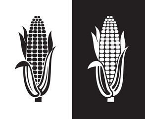 corn cob icons isolated on white and black background