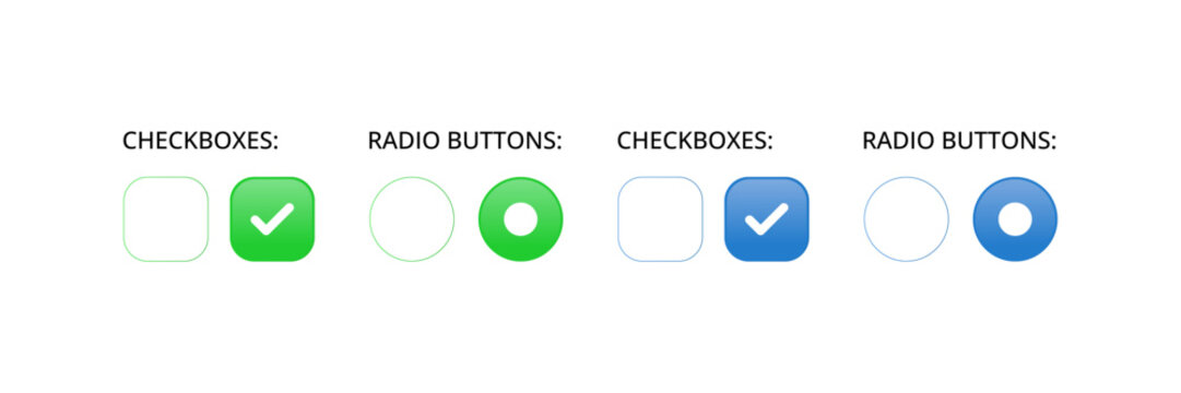 Modern checkboxes and radio buttons UI set. Clean, minimal design suitable for web interfaces, mobile applications, dashboards, forms, and user experience projects.