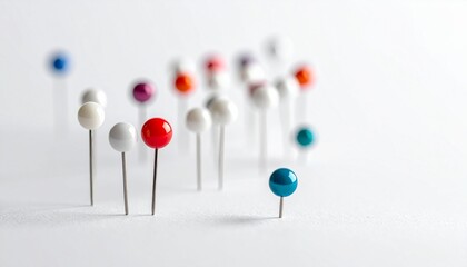 Colorful Push Pins on White Background Minimalist Business Leadership Concept