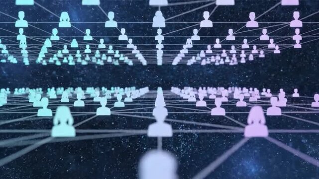 Abstract digital network of people connections social media global connectivity with glowing nodes and lines on a dark background