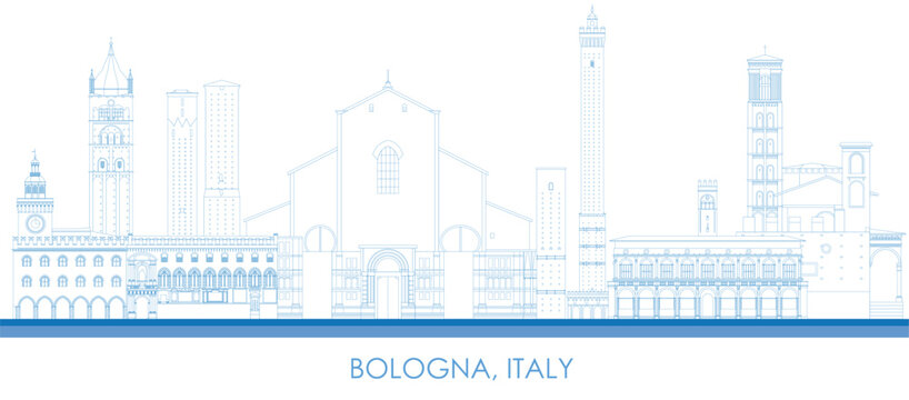 Outline Skyline panorama of city of Bologna, Italy - vector illustration