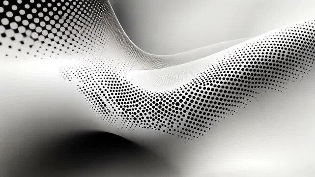 Abstract flowing form with dense dot matrix pattern against a soft white backdrop