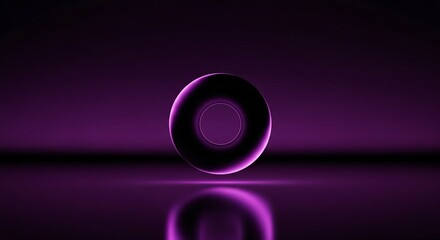 A vibrant purple glowing torus reflects on a dark studio floor.