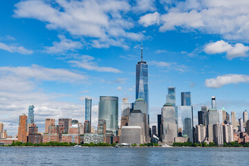 Obraz premium View of Manhattan from hudson river, New York City. USA, NYC NY , Manhattan. Lower Manhattan skyline. New York, United States. New York city skyline in Midtown Manhattan.