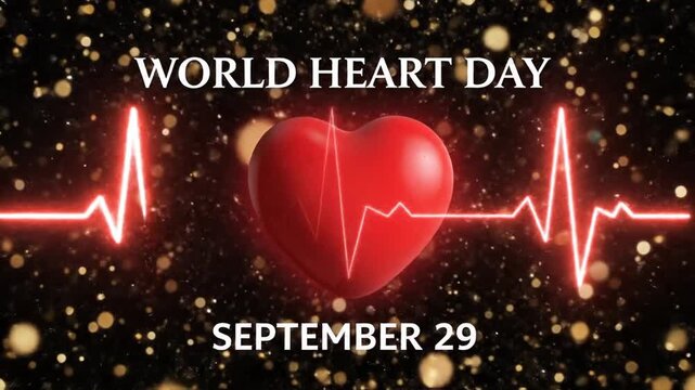 World Heart Day with red 3D heart on golden bokeh background