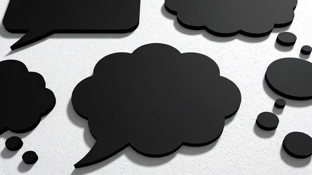 Dark speech bubbles animation on textured white wall background promoting communication ideas for creative digital projects and social media marketing initiatives