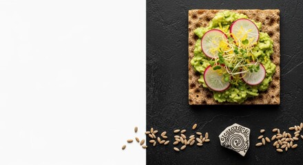 Nordic Rye Crispbread with Avocado and Radish and Left Clean Negative Space for Headlines