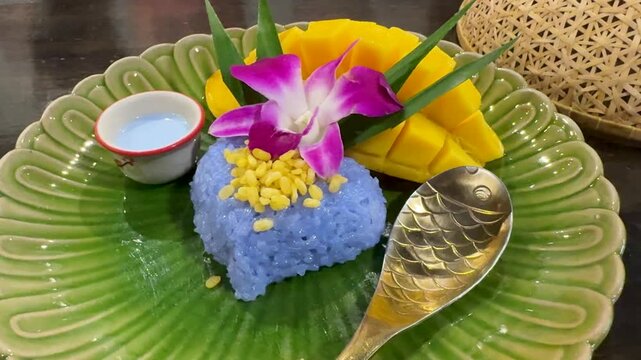 Closeup of Mango and Purple Sticky Rice
