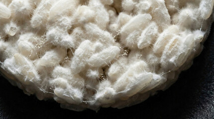 Extreme macro of Koji mold growing on individual fermented rice grains
