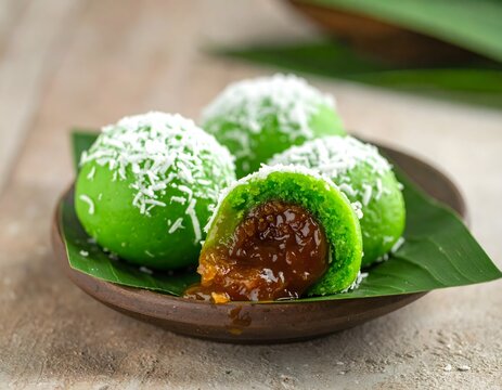 photo of traditional Indonesian klepon sweets round green glut