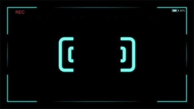 Glowing blue HUD interface with searching text, recording indicator and battery icon, representing looped screen capture and digital monitoring concept.