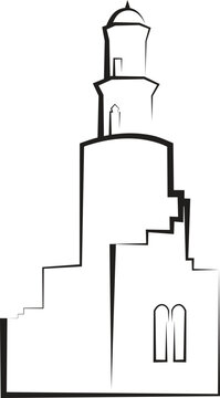 Minimalist Mosque of Ibn Tulun Spiral Minaret - Islamic Architecture Vector Outline