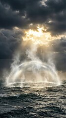 Fototapeta premium God separating ocean from sky on second day of creation myth. Cosmic event during world formation. Biblical beginning of universe.
