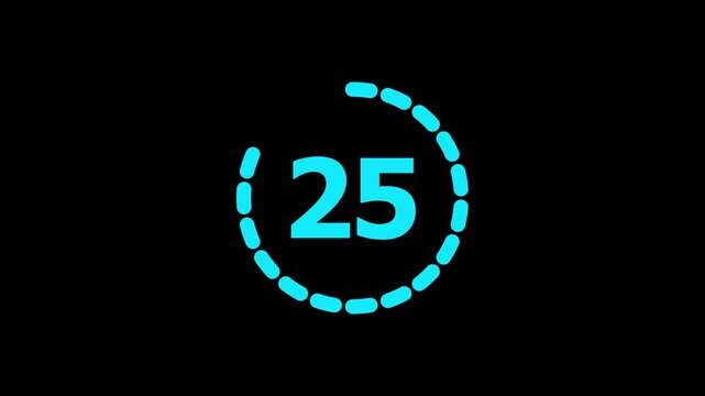 One minute countdown animation from 30 seconds to 0 second with alpha channel,