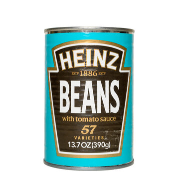 New Jersey, USA - July 5, 2021: A can of Heinz Beans with tomato sauce isolated on a transparent background.