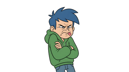 Angry cartoon boy with crossed arms.