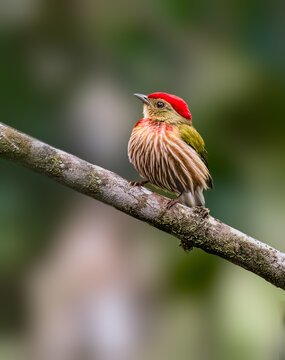 Male Striolated Manakin Perched on Branch in Tropical Rainforest