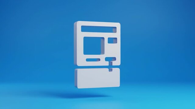 A minimalist, modern ATM icon casting a shadow on a bright blue background, suitable for technological and finance themes.