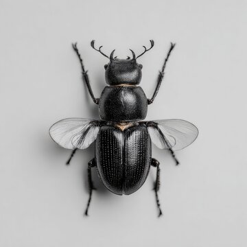 Beetle top-down, wings spread, on simple background