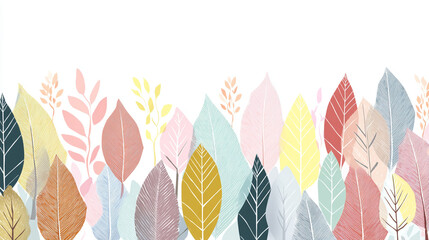 色とりどりの抽象的な葉が並ぶ北欧風背景素材
