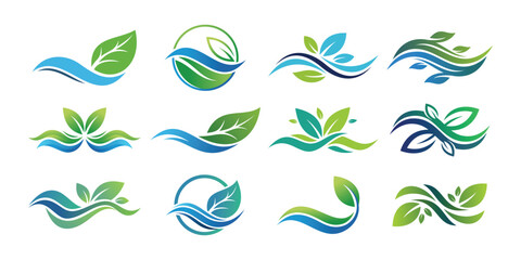  wave and leaf logo design vector. ocean water icon, symbol, vector, illustration