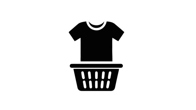 Vector illustration&nbsp;of black silhouette of a tshirt on a laundry basket icon on a transparent background