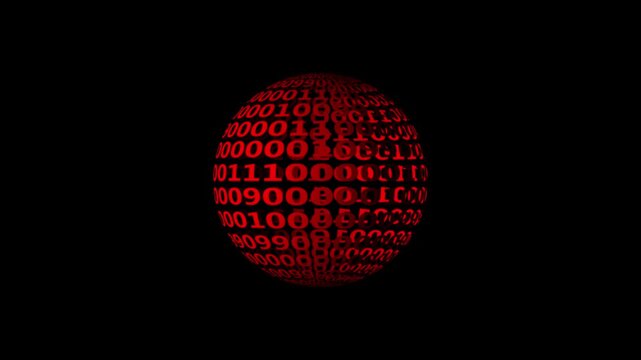 Red binary code data sphere animation clip