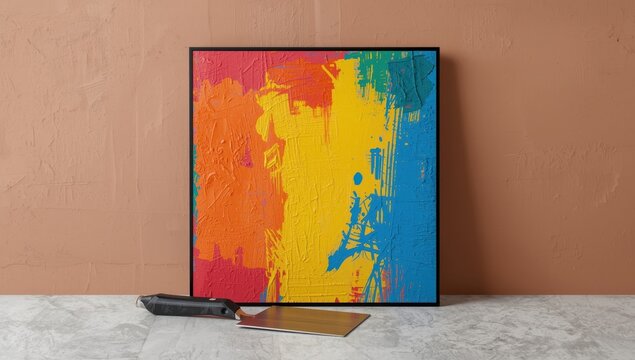 Abstract artwork and wall with putty knife. Design or building concept