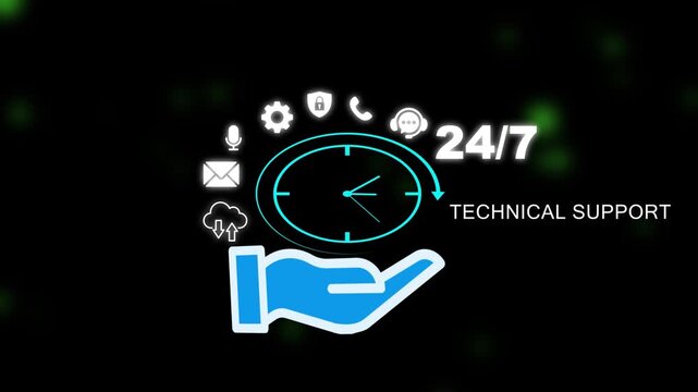 24/7 Technical Support Service with Hand and Clock 24/7 support customer service help desk support service symbol