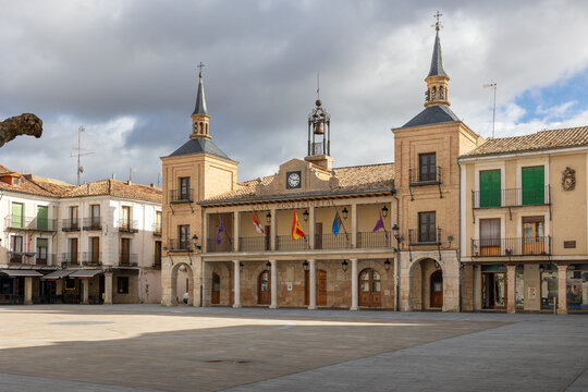El burgo de osma town hall with flags in plaza mayor