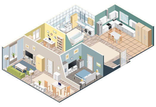 Apartment interior layout. Modern house rooms floor plan vector isometric illustration