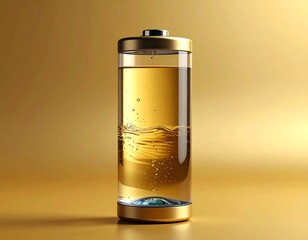 Transparent Battery Filled with Water on Ultra Minimal Gold Background