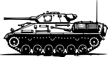 Fototapeta premium Stylized Armored Vehicle Icon in Minimalist Sumi-e Design, Black 