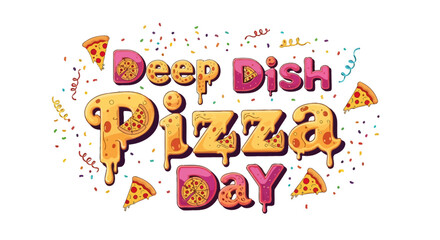 Obraz premium Deep Dish Pizza Day Celebration Typography.